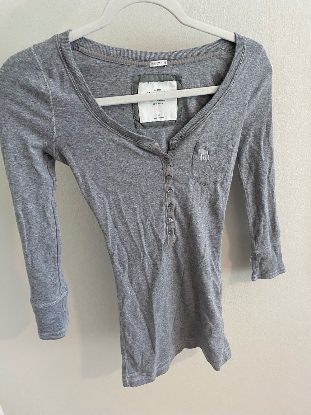 Abercrombie & Fitch Women's Heather Grey Henley Long Sleeve